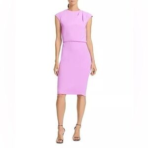 Halston Drape Neck Crepe Cap Sleeve Midi Dress in Tulip Pink Purple NWT Womens 4